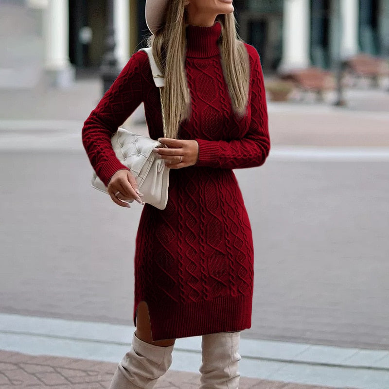 Comfortabele dames trui-jurk, warme en stijlvolle winterjurk met lange mouwen voor dagelijks gebruik.