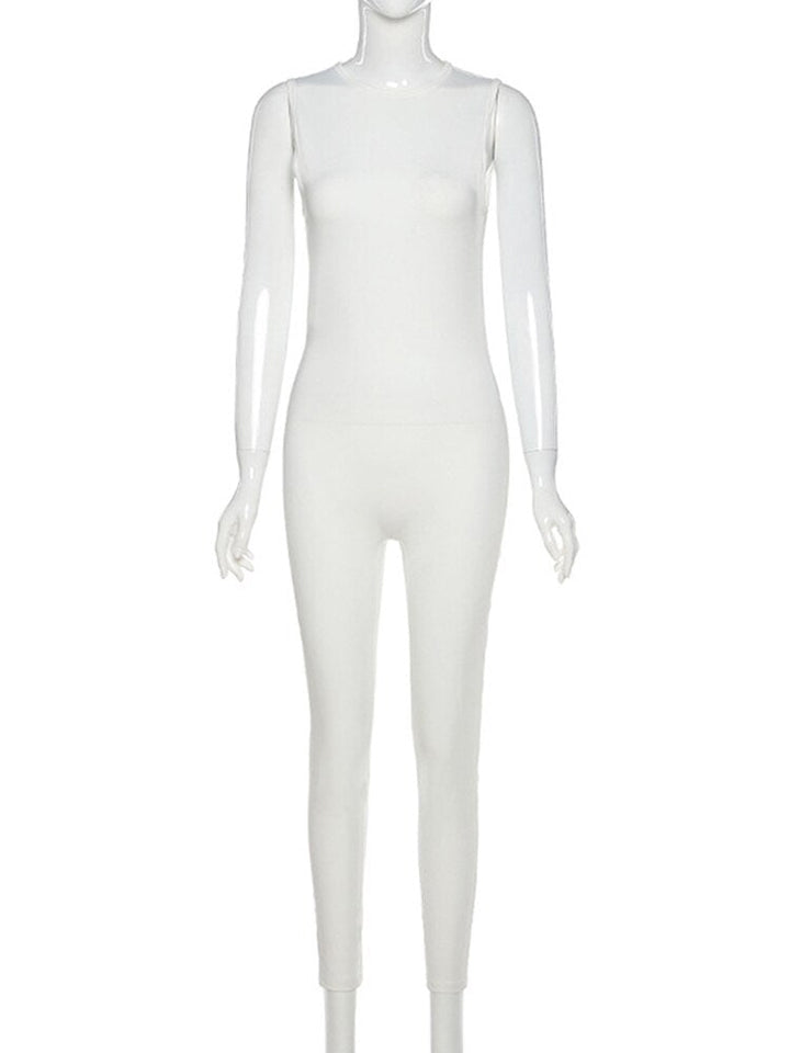 Trendy skinny dames jumpsuit met lange mouwen; perfecte sportkleding voor stijlvolle workouts in de gym.