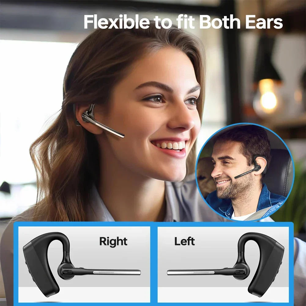 Ergonomisch ontwerp van Orivo Bluetooth headset, comfortabel voor langdurig dragen tijdens bellen en meetings.