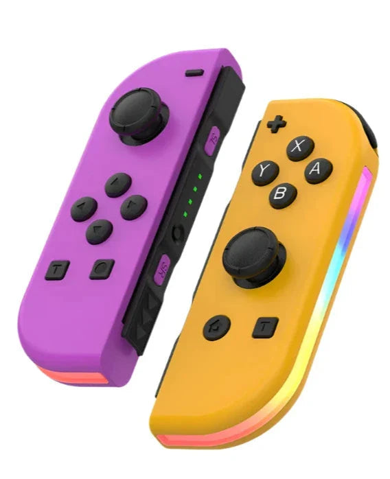 Gedetailleerde weergave van de joysticks en D-pad van de LED gaming controller voor Nintendo Switch.