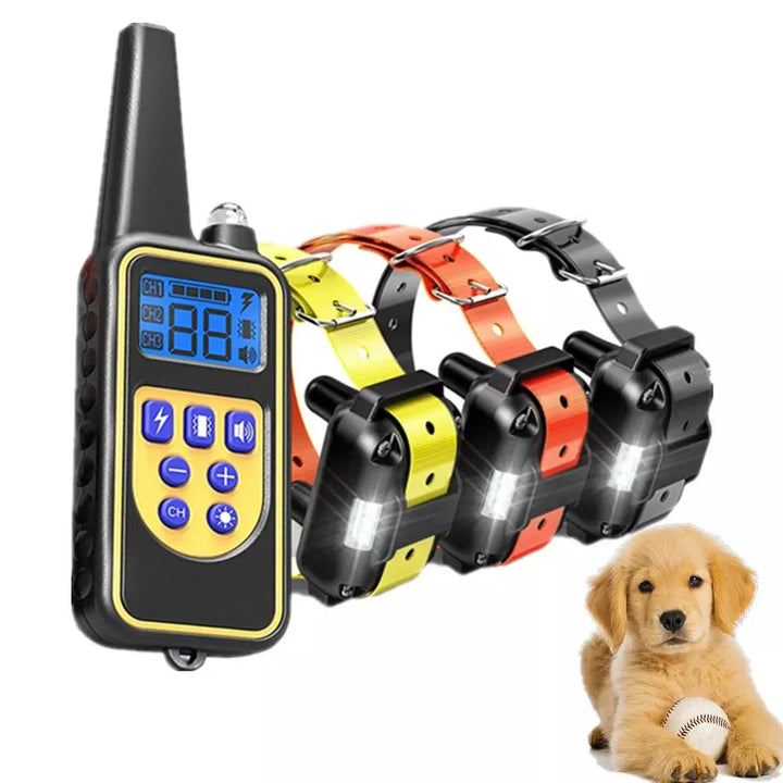Complete set Barkon elektronische blafhalsband voor hondentraining, inclusief waterdichte ontvanger en zender.