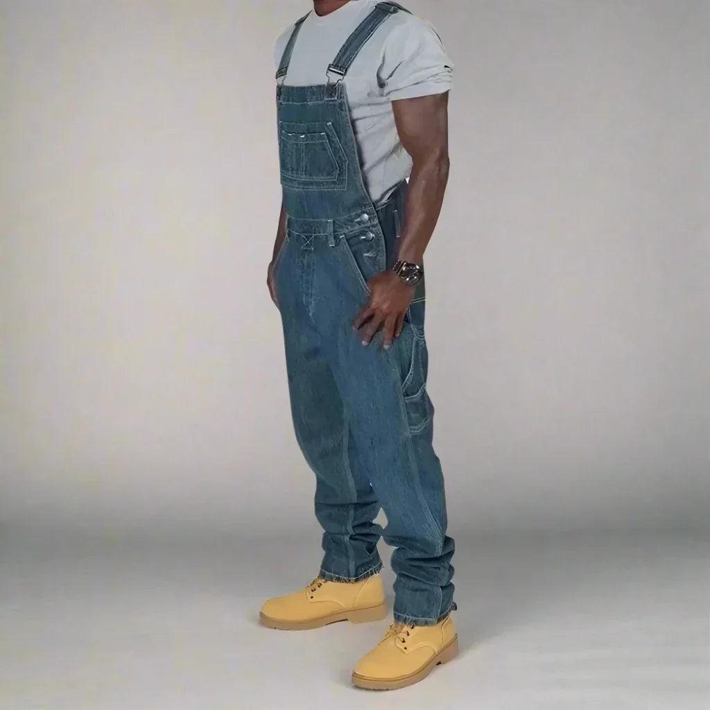 Heren rechte denim overall, stijlvol en comfortabel, ideaal voor moderne werkkleding en casual streetwear.