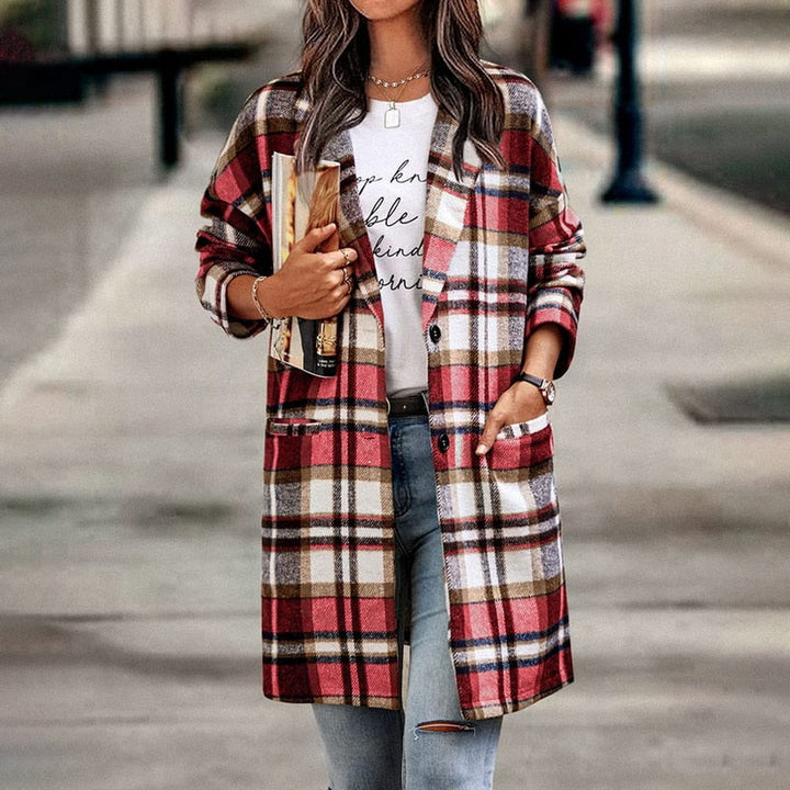 Stijlvolle geruite damesjas; comfortabele BethanysJacket, perfect als chique of casual tussenjas voor dames.