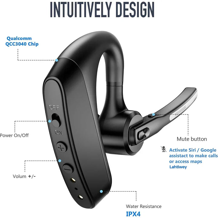 Vrachtwagenchauffeur draagt Orivo ruisonderdrukkende headset voor veilige, handsfree telefoongesprekken tijdens het rijden.