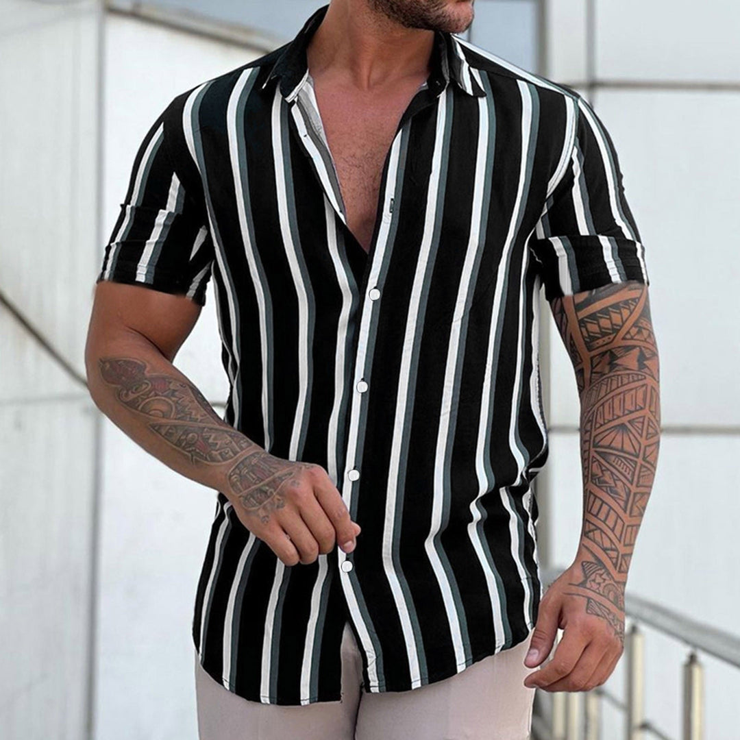 Heren Zane blouse met oranje-rode strepen, comfortabel en luchtig voor de zomer.