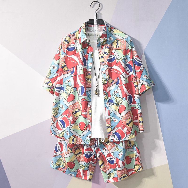 Heren kleurrijke strand outfit: Hawaii combiset voor een ontspannen vakantie of zomerfestival.