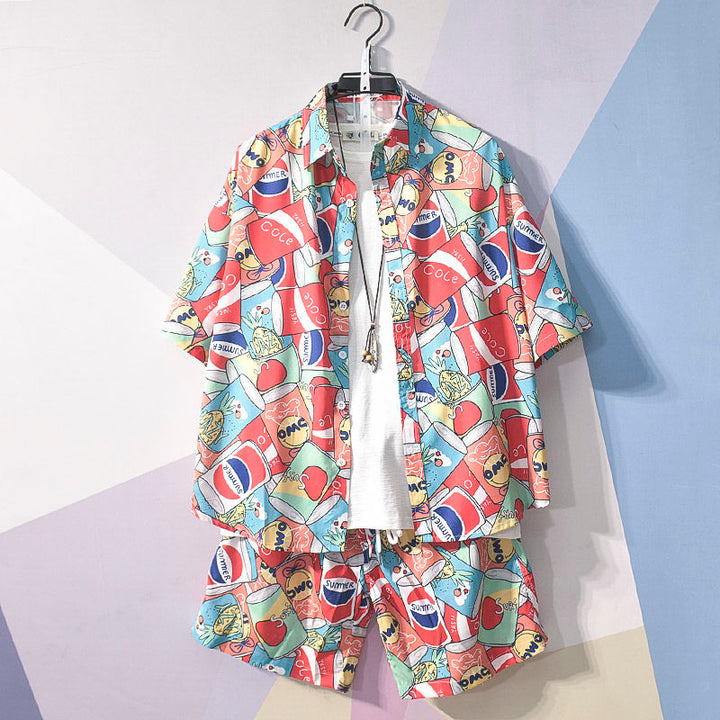 Heren kleurrijke strand outfit: Hawaii combiset voor een ontspannen vakantie of zomerfestival.