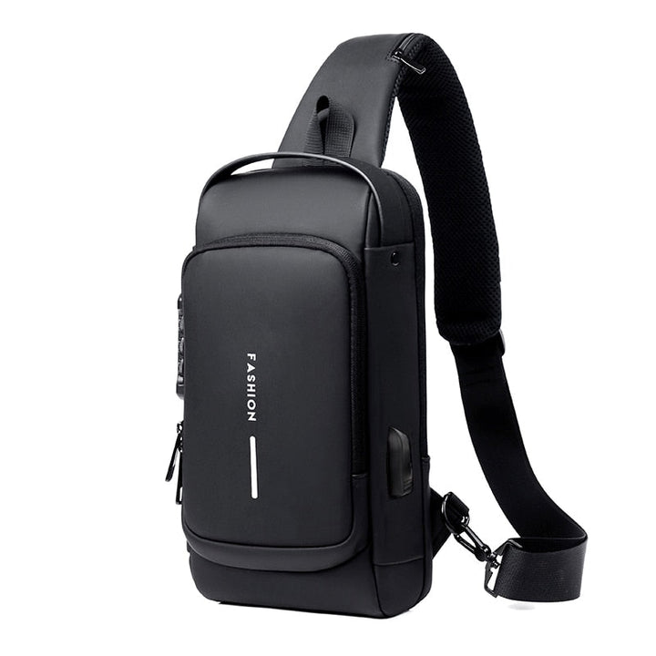 Mannelijke crossbody tas Trav, perfect voor telefoon opladen via de ingebouwde USB-poort. Functioneel design.