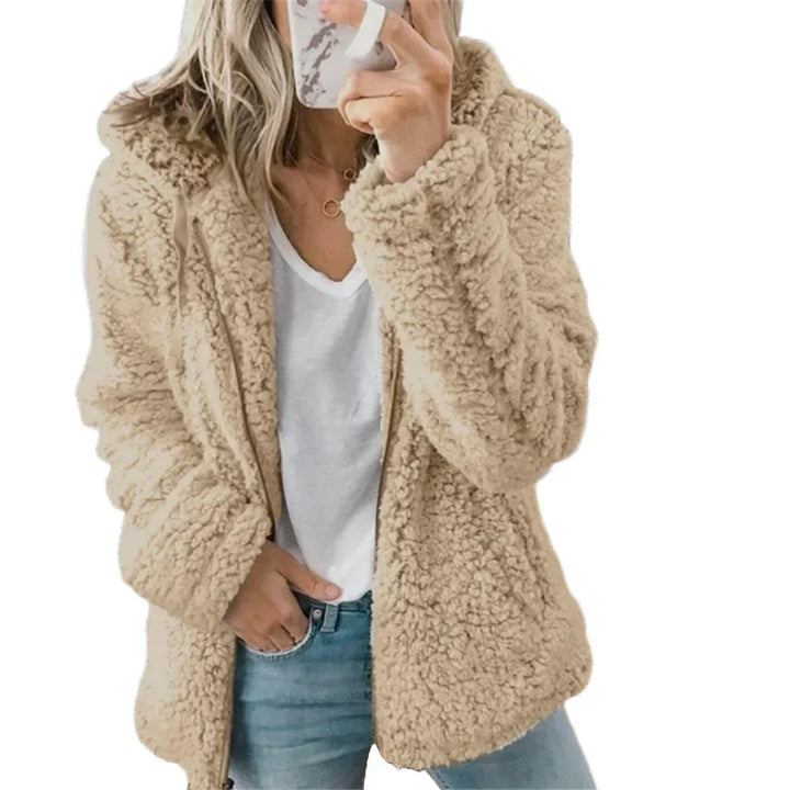 Casual dames pluche hoodie met rits en capuchon in diverse kleuren, warm en trendy voor de herfst.