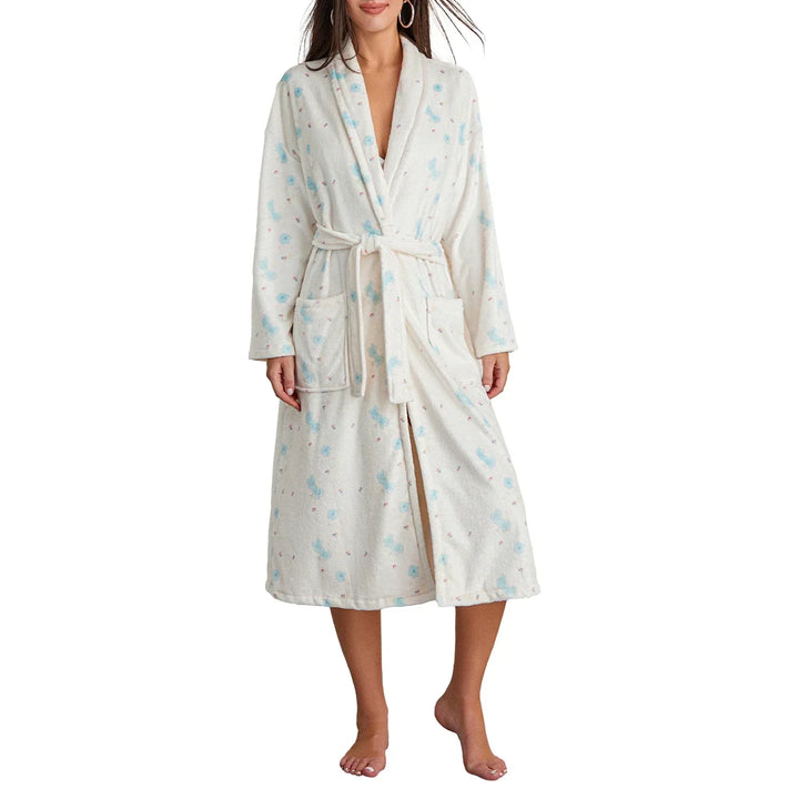 Luxe dames badjas met elegant bloemmotief, heerlijk zacht en comfortabel. Perfecte nachtkleding.