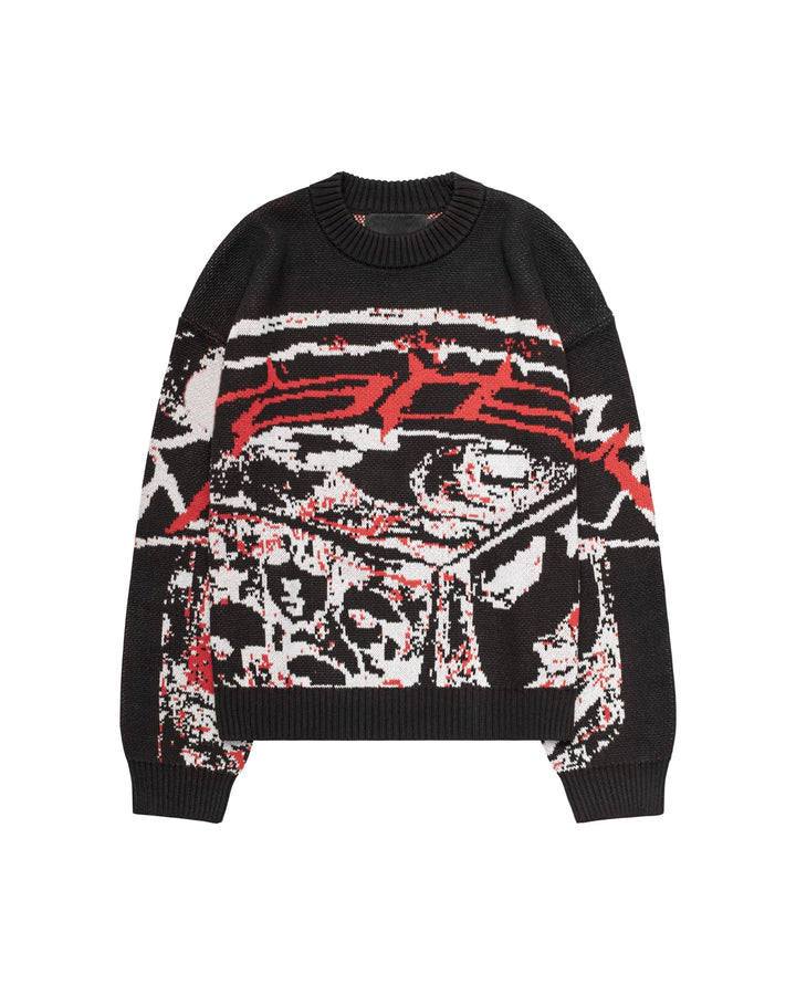 Trendy oversized dames trui met unieke print, makkelijk te combineren voor diverse casual looks.