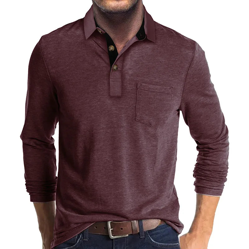 Stijlvolle heren polo met lange mouwen, klassiek en tijdloos voor lente & herfst.