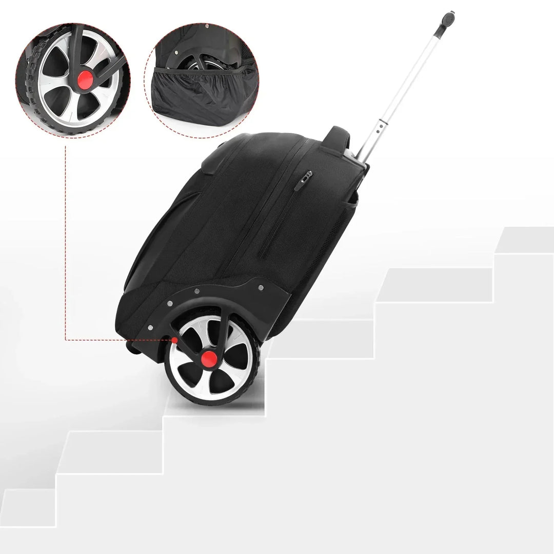 Rolbare laptoprugzak Helsinki, zwart, ideaal voor werk en reizen. Duurzame trolleyrugzak met laptopvak.