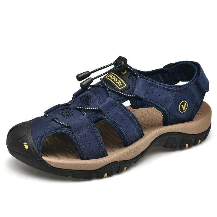 Zwarte Victor orthopedische herensandalen voor ultiem comfort en ondersteuning, ideaal voor voetpijn verlichting.