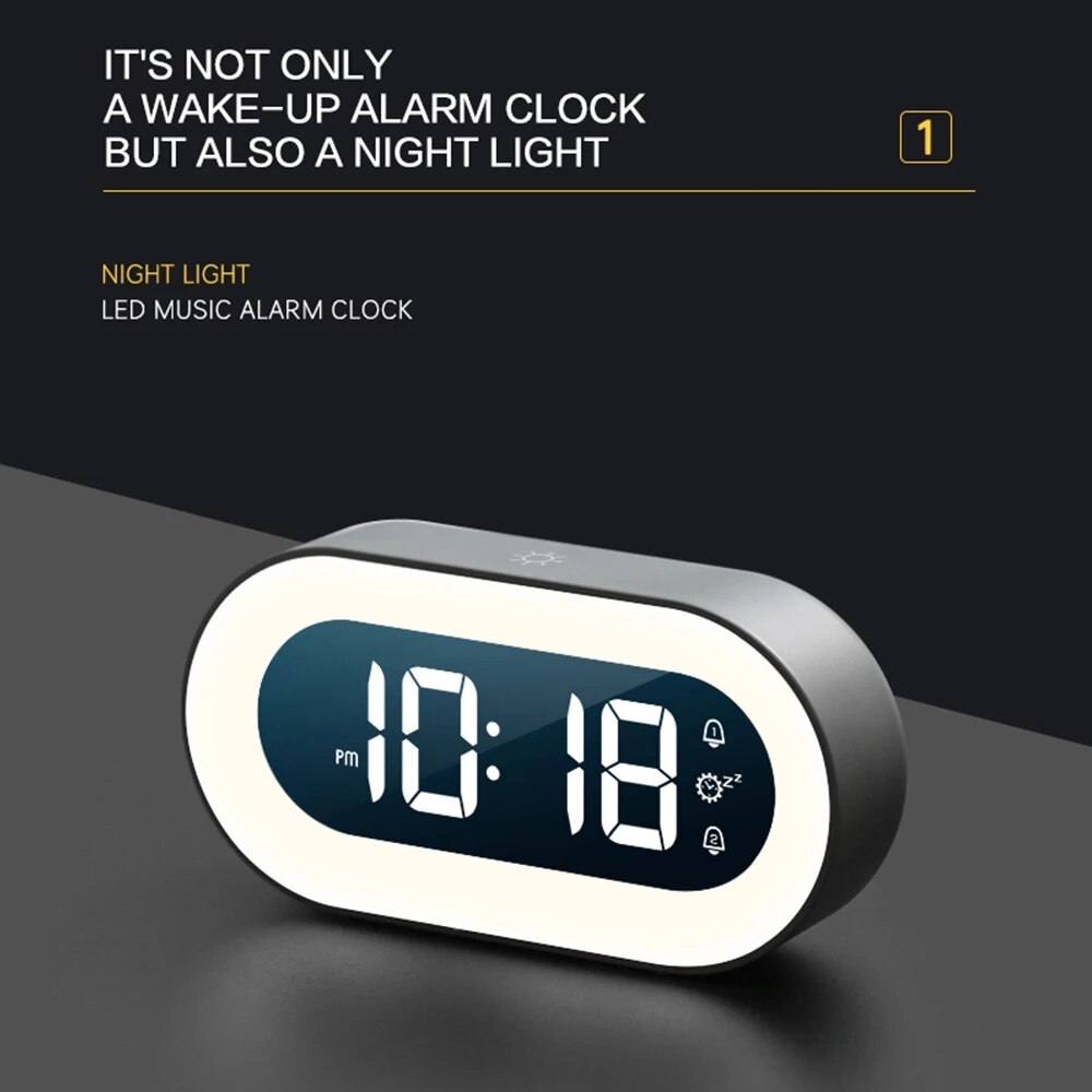 Digitale wekker Lumino met zacht nachtlampje en LED display, ideaal voor slaapkamer of reizen.