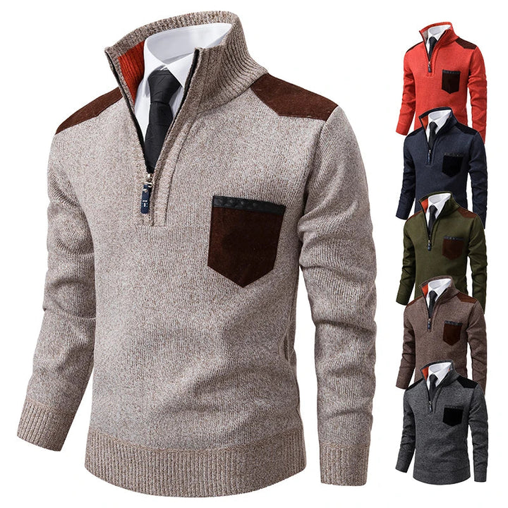 Donkerblauwe heren half zip trui, tijdloos en makkelijk te combineren met andere kleding.