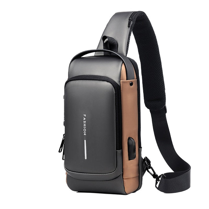 Elegante heren schoudertas met USB-poort, ideaal voor smartphones. Duurzaam en comfortabel voor onderweg.