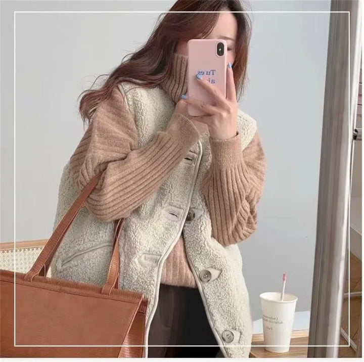 Zacht wollen gilet voor dames, effen design, biedt superieur comfort en winterse warmte.
