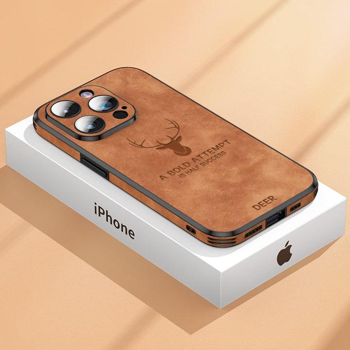 Elegant iPhone beschermhoesje van echt leer, biedt optimale bescherming en een luxe finish.