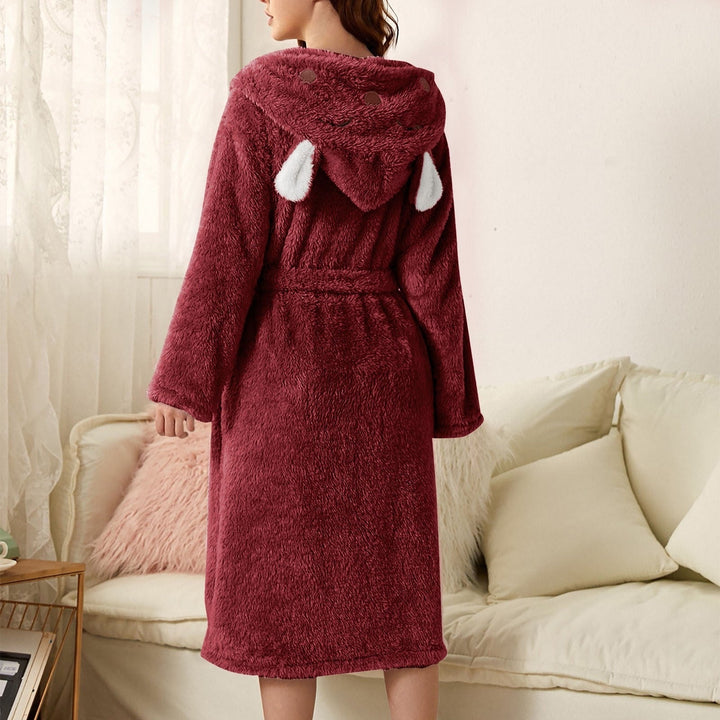 Ultrazachte dames ochtendjas met leuke konijnenoren, heerlijk warm en comfortabel huispak.