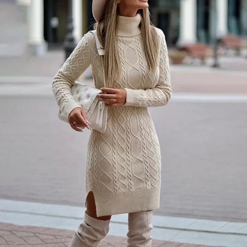 Zachte en warme sweaterjurk voor dames, comfortabele trui-jurk met lange mouwen voor wintermode.