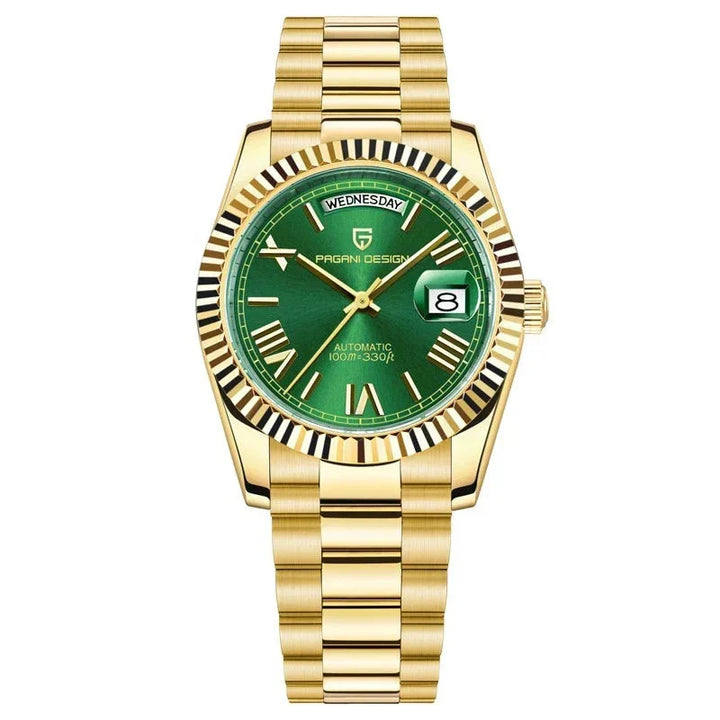 Wijzerplaat van het Dominus automatische herenhorloge, met precieze tijdsaanduiding en stijlvolle uitstraling.