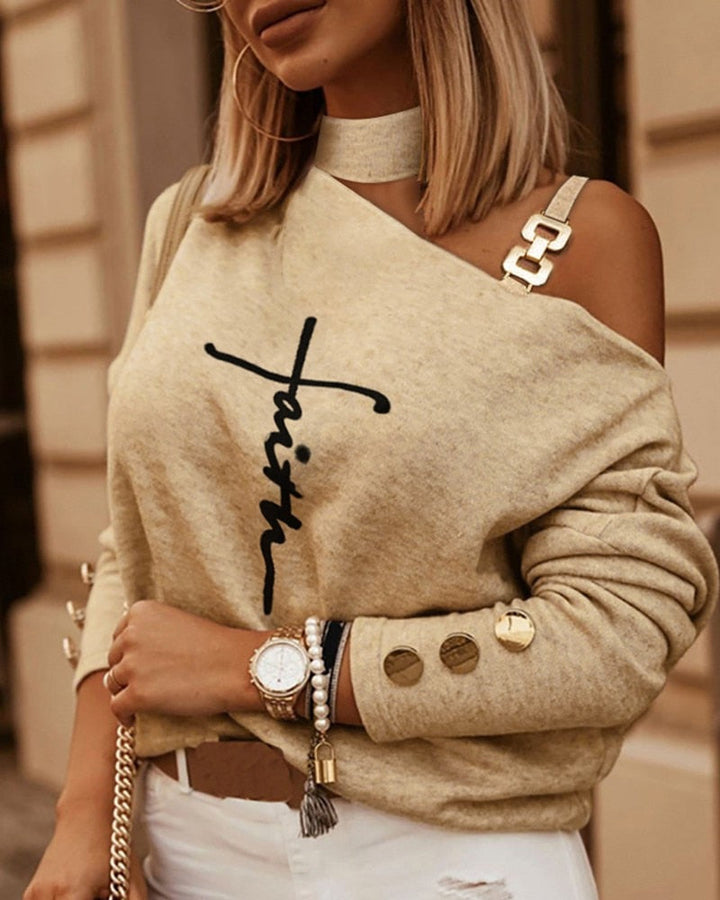 Dames Silvie off-shoulder trui met lange mouwen, elegant en stijlvol voor elke gelegenheid.