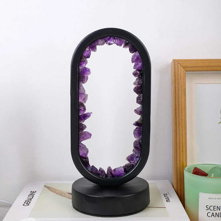 AuraStone wellness lamp, amethist en celestiet voor positieve energie en harmonie in interieur.