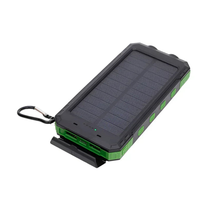 Compacte zonne-energie powerbank met snelle oplaadfunctie voor mobiele apparaten.