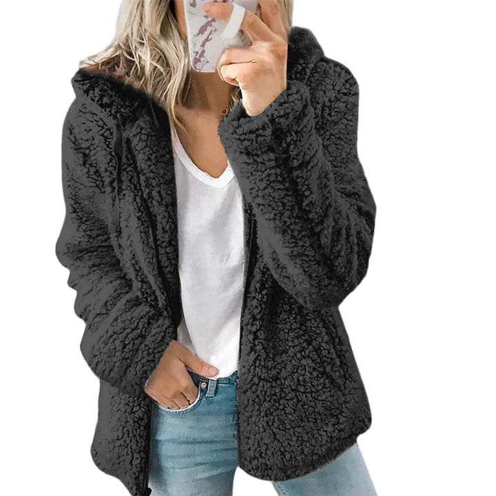 Extra warme pluche dames hoodie met rits en capuchon, comfortabel voor koude dagen.