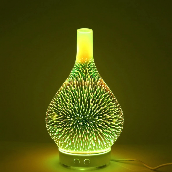 Ontspannende aromadiffuser met levendige LED kleuren en rustgevende geurverspreiding voor slaapkamer of woonkamer.