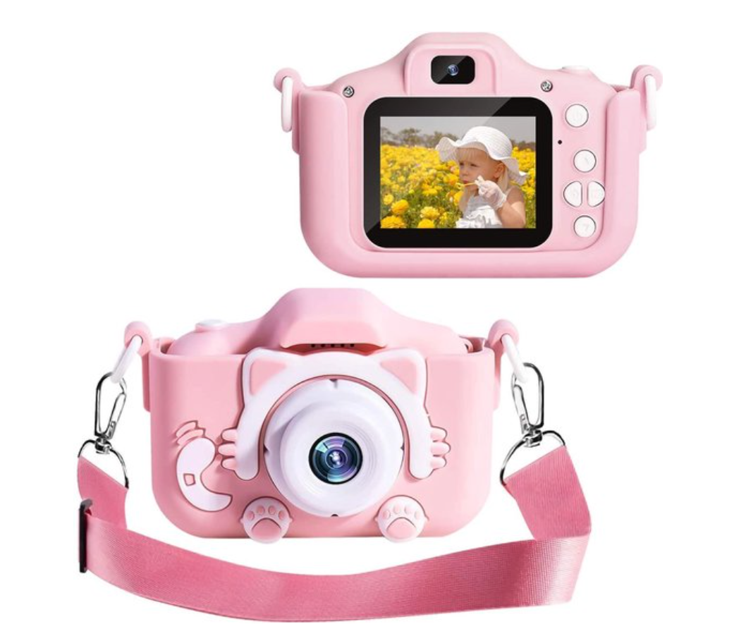HD mini digitale kindercamera in beschermhoes, veilig en leuk educatief speelgoed voor fotografie beginners.