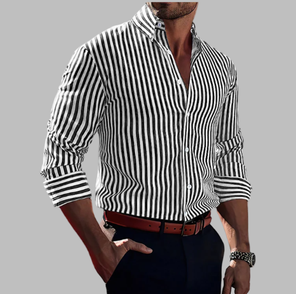 Klassiek gestreept herenoverhemd voor een tijdloze, stijlvolle look, perfect voor zowel formeel als casual.
