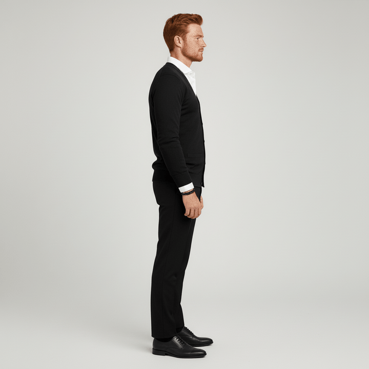 Grijs Alexander slim fit heren vest, lange mouwen, V-hals. Een must-have voor elke garderobe.