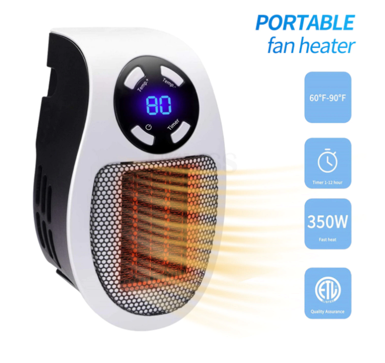Kleine, draagbare elektrische verwarming met handgreep, makkelijk te verplaatsen voor gerichte warmte in elke kamer.