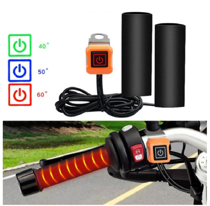 Legergroene verwarmde handvatten voor motor/scooter; warme handen, betere grip en comfortabel rijden in winter. 12V.