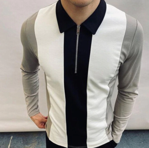 Heren casual longsleeve T-shirt met uniek patchwork design. Comfortabel en stijlvol herenshirt.