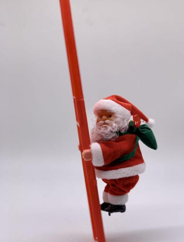 Klimmende Kerstman met cadeautas en ladder, vrolijke kerstdecoratie met animatie voor binnen & buiten.