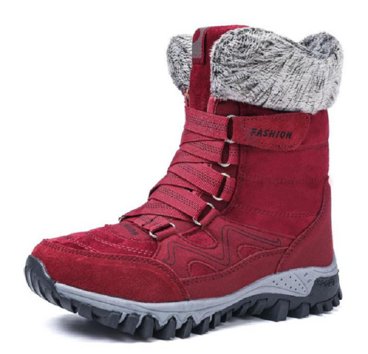 Detail van robuuste antislipzool op warme dames winterlaarzen, essentiële grip voor koud weer.