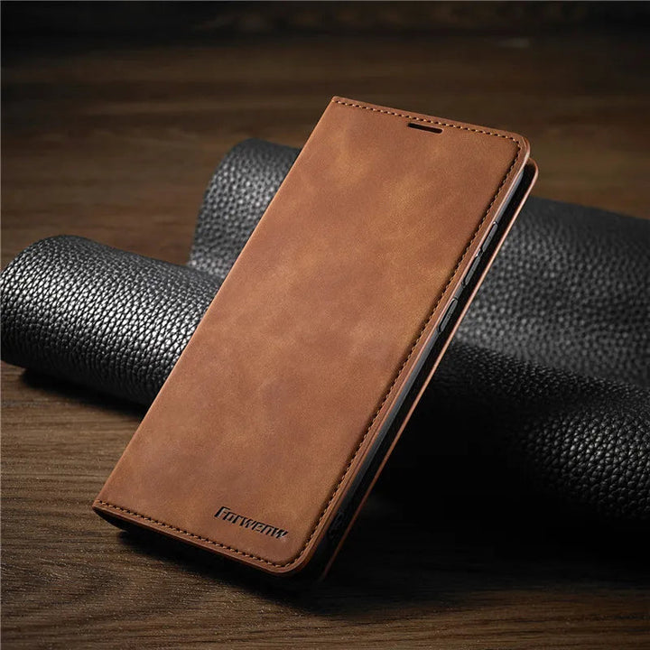 Magnetisch leren hoesje voor iPhone. Duurzame en complete beschermhoes met luxe design voor je telefoon.