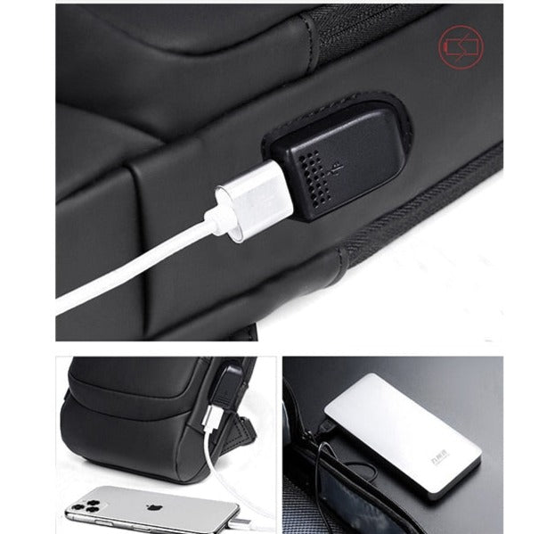 Compacte heren reistas Trav met handige USB-poort. Perfect voor reizen, werk of dagelijks pendelen. Zwart.