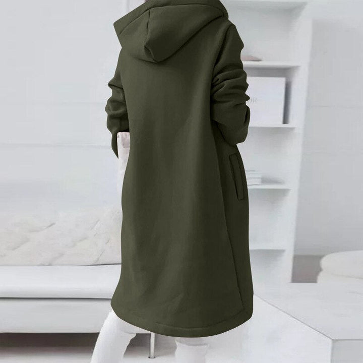 Comfortabele dames capuchonjas, middellang model, perfect voor casual look en buitenkleding.