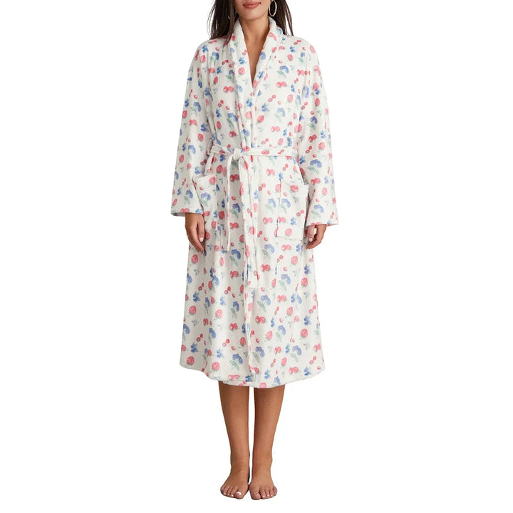 Gezellige dames badjas met bloemendessin, speciaal voor ultieme ontspanning en een warm, zacht gevoel.