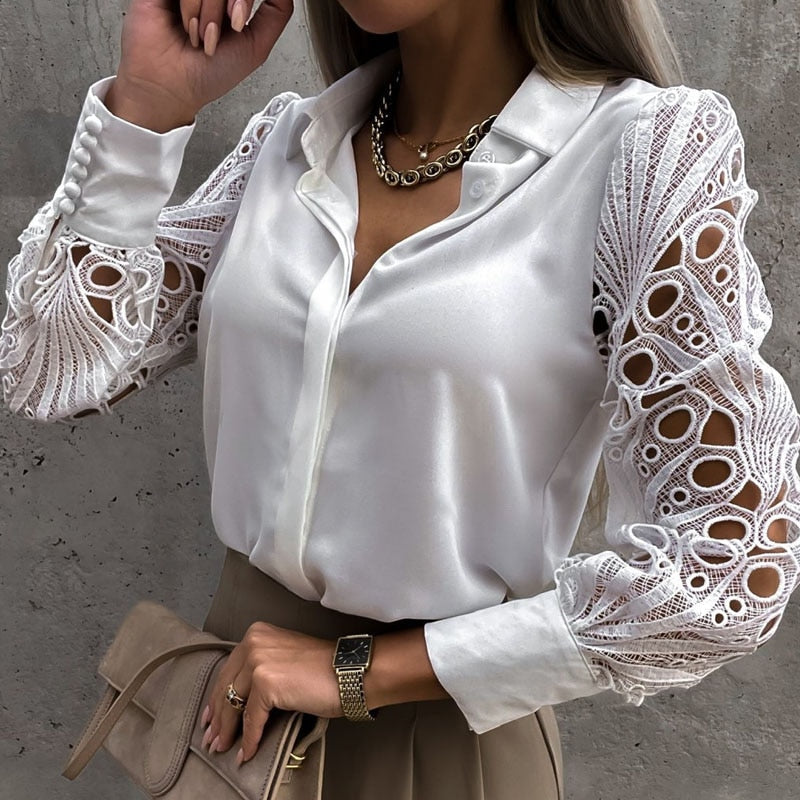 Witte Damesblouse Lilou met lange mouwen, elegant en stijlvol voor elke gelegenheid.
