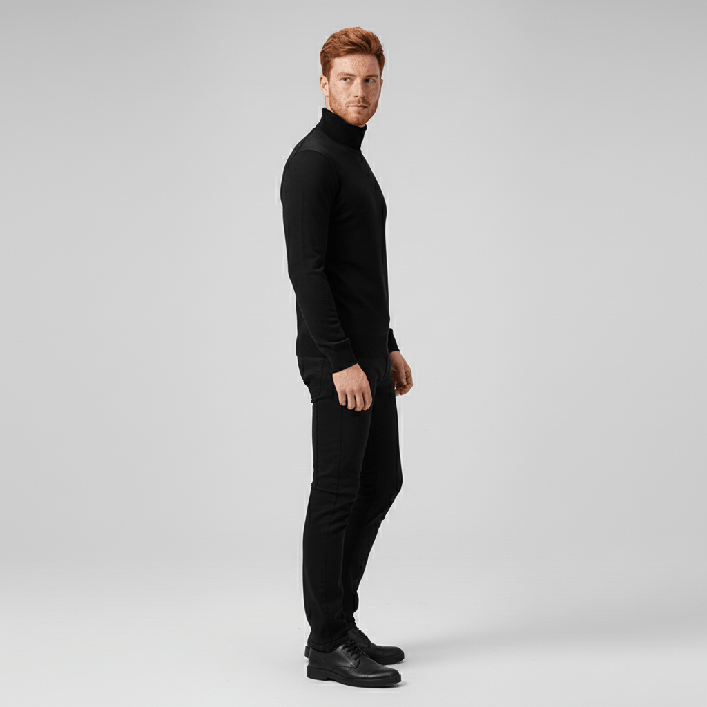 Blauwe slim-fit herencoltrui. Comfortabele en warme trui, perfect voor laagjes in de winter.