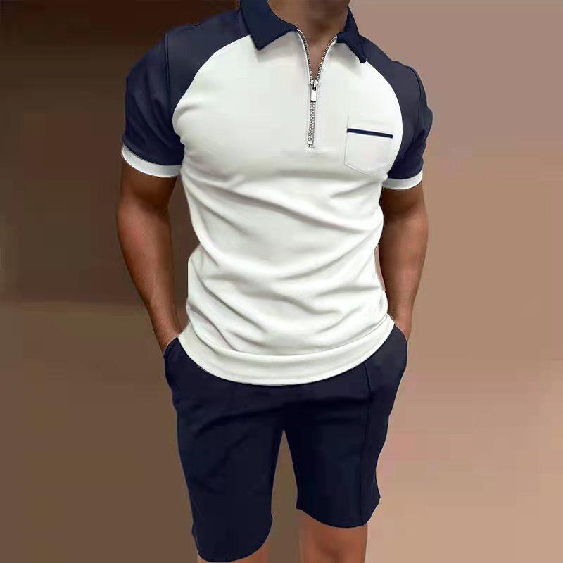 Sportieve heren slim-fit polo shirt met korte mouwen en halve ritssluiting, perfect voor een moderne look.