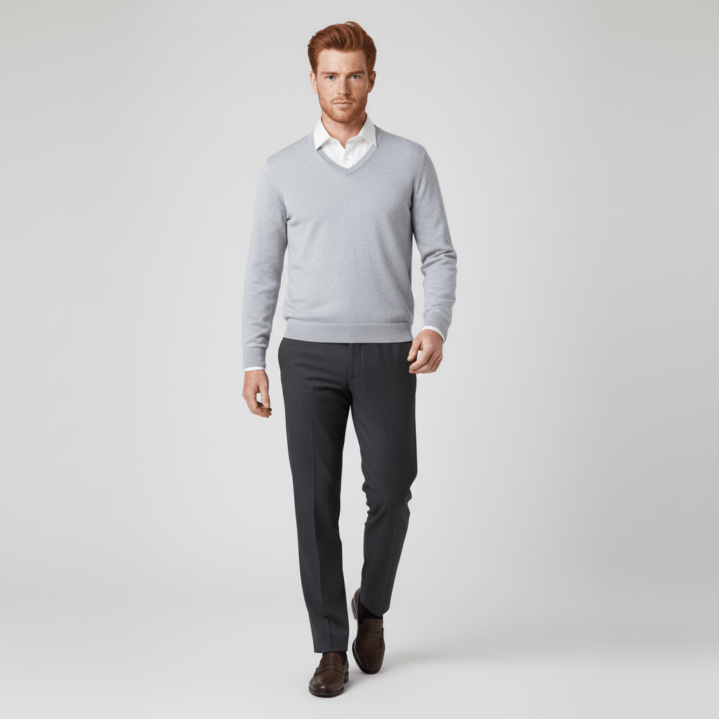 Getailleerde heren V-hals trui, slim-fit, creëert een elegante silhouet voor elke man.