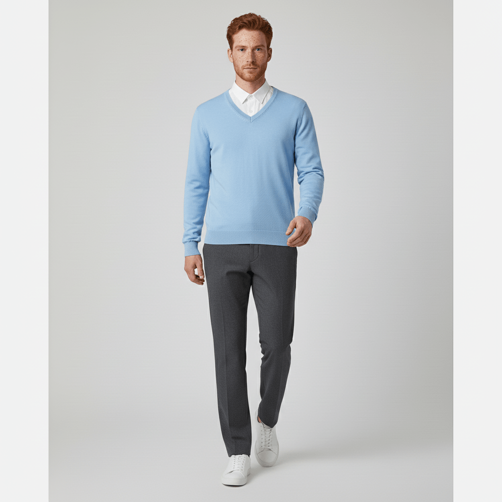 Herenmode basic: comfortabele slim-fit V-hals trui, gemakkelijk te combineren.