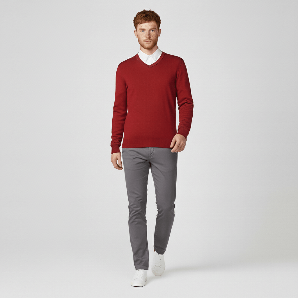 Warme slim-fit V-hals trui voor heren, uitstekende keuze voor de winter en laagjes.