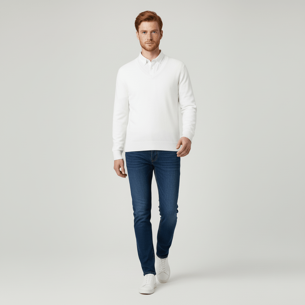 Casual-chique slim-fit V-hals trui voor heren, zacht aanvoelend en zeer comfortabel.